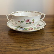 Usado, Tigela e pires de sopa creme Crown Staffordshire England pagode cabo duplo comprar usado  Enviando para Brazil
