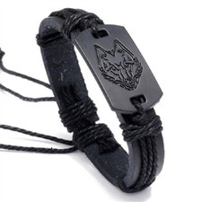 1 peça pulseira de couro estilo punk trançada feita à mão cabeça de lobo preto para homens, usado comprar usado  Enviando para Brazil