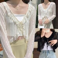 Cardigã feminino verão malha de renda cropped bolero manga longa frente aberta ∧ comprar usado  Enviando para Brazil