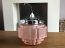 ANTIGA LUZ DE TETO ART DÉCO ROSA VIDRO SOMBRA ACESSÓRIOS CROMADOS USADA BOA comprar usado  Enviando para Brazil