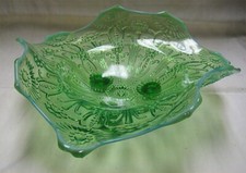 Tigela console de vidro prensado Northwood Pearl Flowers verde pé opalescente EAPG comprar usado  Enviando para Brazil