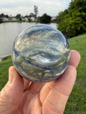 Orbe esférico de cristal polido azul cianita AAA 2,25" 12,5 oz, usado comprar usado  Enviando para Brazil