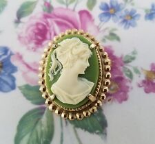 BROCHE DE PIN CAMEO VERDE de colección estilo victoriano joyería segunda mano  Embacar hacia Argentina