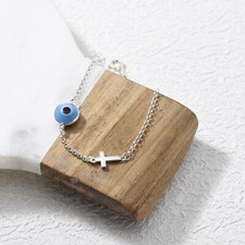 Pulseira de prata esterlina 925 cruz de prata esterlina Evil Eye vidro azul grego Mati comprar usado  Enviando para Brazil