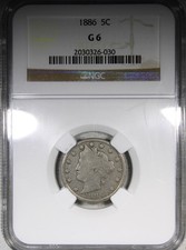 Usado, 1886 Liberty V-Nickel NGC G6 DATA CHAVE 5C baixo grau comprar usado  Enviando para Brazil