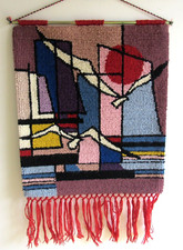 Antigo 70's Fiber Art lã parede pendurada gaivotas barco solar geométrico 20" L x 23" A comprar usado  Enviando para Brazil
