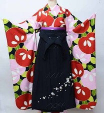 Conjunto completo de Furisode Hakama, fibra sintética, acabamento com, preto, rosa, vermelho, comprar usado  Enviando para Brazil