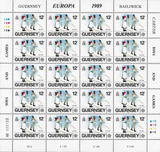 Guernsey Sg 451/453 Europa 1989. Hojas de 20 juguetes y juegos infantiles MNH segunda mano  Embacar hacia Mexico