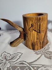 Caneca de madeira artesanal vintage com perfil de águia e cabo de chifre 4" de altura comprar usado  Enviando para Brazil