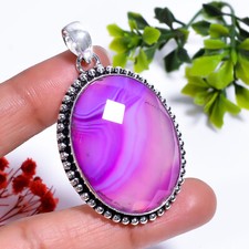 Viola Botswana Agata Gemma Vintage Handmade 925 Pendente Argento 2 " KK9577 comprar usado  Enviando para Brazil