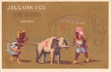 CHICAGO ~ JAS. S. KIRK & CO., FABRICANTES DE SABÃO ~ 2 CARTÕES COMERCIAIS BLACKS & ELEPHANT DA DÉCADA DE 1880 comprar usado  Enviando para Brazil