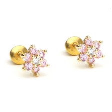 Brincos infantis folheados a ouro 14k prata outubro zircônia flor parafuso traseiro bebê comprar usado  Enviando para Brazil
