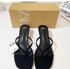 ZARA Summer, Black Strappy High Heels, Flip-flops Beach Shoes Women's Sandals comprar usado  Enviando para Brazil