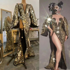 Palco Dourado Espelho Sexy Fenda Profunda Decote V V V Vestidos de Festa Fantasia de Boate comprar usado  Enviando para Brazil