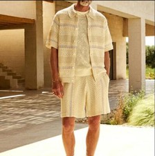 Camisa casual masculina juvenil 2024 moda recorte malha manga curta + shorts 0774 comprar usado  Enviando para Brazil