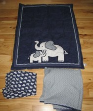 Usado, Koala Baby Navy Blue Elephant Quilt Comforter Blanket White Gray Crib Sheet Set comprar usado  Enviando para Brazil