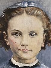 Interesante pequeño retrato antiguo al óleo pintura de una niña. 1912. segunda mano  Embacar hacia Mexico