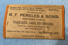 Antigua billetera de tela publicitaria de 1890, seguro Pereles & Sons, Milwaukee WI segunda mano  Embacar hacia Argentina