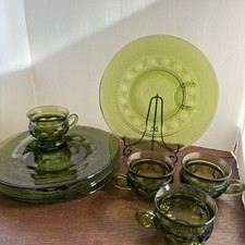 Vintage VIDRO INDIANA COROA DE REIS Verde Impressão Digital Conjunto de 4 Pratos de Lanche com Copos, usado comprar usado  Enviando para Brazil