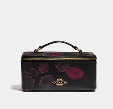 Usado, Estojo de maquiagem Coach mini vaidade joias couro floral preto alça superior meio-tom comprar usado  Enviando para Brazil