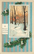 Embossed Postcard Winter Scene Merry Christmas Blue &  Silver Stripes Wallpaper comprar usado  Enviando para Brazil
