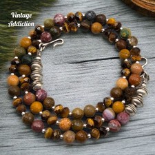 Colar facetado de contas de banco de pérolas navajo esterlina olho de tigre com jaspe oceânico  comprar usado Colar facetado de contas de banco de pérolas navajo esterlina olho de tigre com jaspe oceânico  comprar usado  Enviando para Brazil