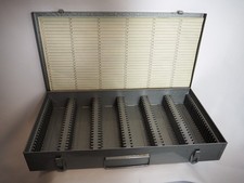 Usado, Antiga caixa de armazenamento deslizante articulada 35mm estojo de metal 150 capacidade deslizante estoque em branco comprar usado  Enviando para Brazil