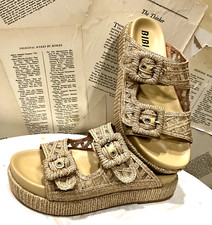 Sandália Anthropologie Bibi Lou Ráfia Plataforma Tecido Slide 2 Fivelas Natural 7 NOVA comprar usado  Enviando para Brazil