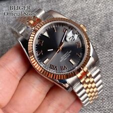 Relógio automático masculino 36 mm ouro rosa algarismos romanos Japão NH35 mostrador cinza luminoso comprar usado  Enviando para Brazil