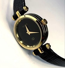Relógio de quartzo feminino GUCCI mostrador preto dourado 21,5 mm pulseira genuína nova bateria comprar usado  Enviando para Brazil