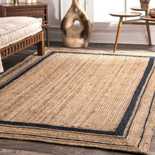 Tapetes de área feitos à mão de juta pura natural com design de borda azul para decoração de casa, usado comprar usado  Enviando para Brazil
