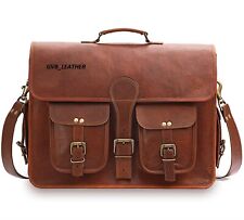 Masculino Genuíno Couro Marrom Rústico Vintage Ombro Mensageiro Laptop Saco Grande comprar usado  Enviando para Brazil