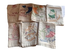 Vintage Dias da Semana Aplique Bordado Saco de Farinha Conjunto de 7 Toalhas de Prato comprar usado  Enviando para Brazil