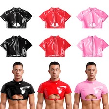 Usado, Colete masculino crop top bar pole dance clubwear brilhante meia parte superior recorte oco comprar usado  Enviando para Brazil