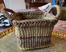 Arte popular vintage tecido juta palha flexível quadrado alça de cesta profunda boho feito à mão, usado comprar usado  Enviando para Brazil