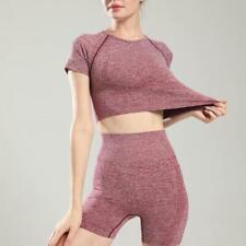 Camiseta feminina fitness moda ponto crop top academia skinny treino tops esportes ioga comprar usado  Enviando para Brazil