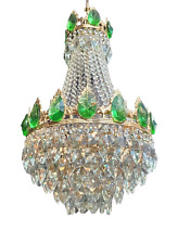 Usado, Candelabro de cristal cor esmeralda antigo vintage latão LED cesta teto comprar usado  Enviando para Brazil