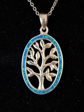Colar pingente de prata esterlina com moldura oval de opala árvore da vida comprar usado  Enviando para Brazil