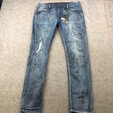 Jeans Demolition Masculino 36 Azul Floral Carga Zíper Bolsos Grunge Elástico Fino comprar usado  Enviando para Brazil