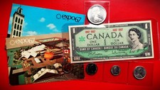 1967 - Canadá 100º Conmemorativo - 8 artículos: 5 monedas, 1 billete, 2 postales segunda mano  Embacar hacia Mexico