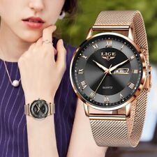 Pulseira de quartzo movimento impermeável ouro rosa aço inoxidável malha relógios femininos comprar usado  Enviando para Brazil