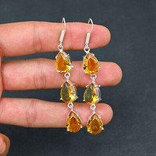 Brinco pendurado de pedra preciosa citrina amarela prata esterlina 925 feito à mão joia presente comprar usado  Enviando para Brazil