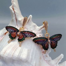 Brincos folheados a ouro multicoloridos Cz pavê borboleta gota de inseto presente de festa comprar usado  Enviando para Brazil