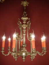 Usado, LUSTRE ANTIGO VINTAGE NÍQUEL QUERUBINS TETO LATÃO PRATA 8 LÂMPADAS Ø 24" comprar usado  Enviando para Brazil