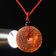 Usado, Pingente de jade Ruyi flor jadeíta 100% natural marrom vermelho grau A certificado G90704 comprar usado  Enviando para Brazil