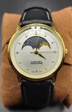 Vintage Toshiba Machine Relógio de Quartzo Analógico Masculino Fase do Sol e da Lua Gemas Couro  comprar usado  Enviando para Brazil