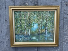 Pintura a óleo original vintage cena aquática abstrata Eva Root Michigan artista, usado comprar usado  Enviando para Brazil