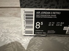 Tamanho 8.5 - Jordan 3 retrô 2023 medo médio, usado comprar usado  Enviando para Brazil