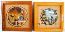 Par de pinturas em areia assinadas por Alfred N. Saltwater (Navajo) arte emoldurada do sudoeste comprar usado  Enviando para Brazil