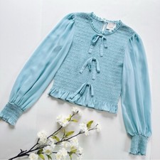 Blusa Cinq A Sept Audrina Bow Shirred Crepe Azul comprar usado  Enviando para Brazil
